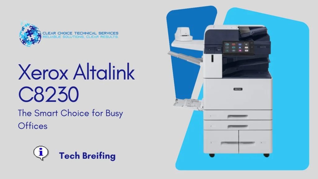 Xerox AltaLink C8230 multi-function printer featuring a 10.1-inch tablet-like interface and high-capacity trays at 401 Congress Ave, Austin, TX.