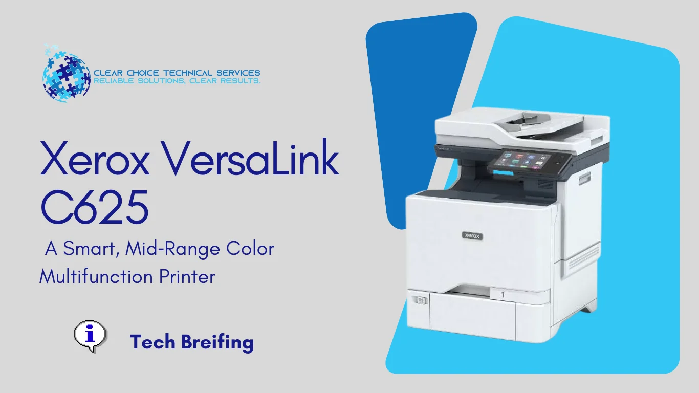 Xerox VersaLink C625 color multifunction printer with a tablet-like touchscreen interface at 401 Congress Ave, Austin, TX.