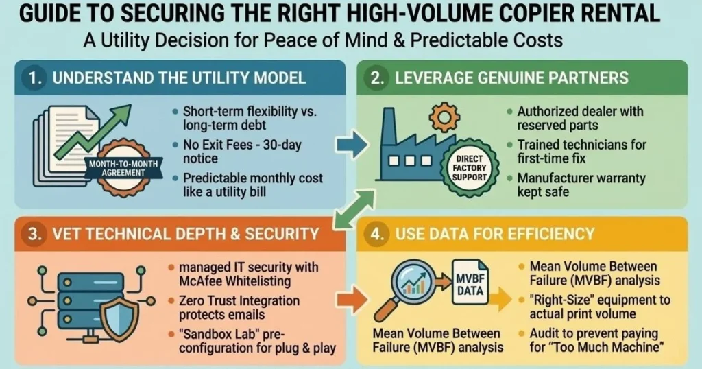 Guide to securing the right high-volume Copier Rental Cost in Austin, focusing on McAfee Whitelisting, Zero Trust, and Sandbox Lab pre-configuration.